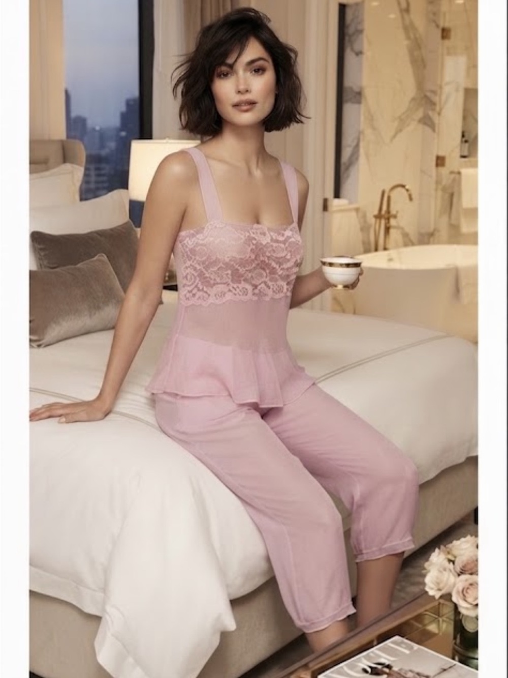 Lejaby Pink Pajama Lounging Set French Designer Neiman Marcus
